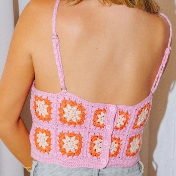 Flower Power Pink Crochet Crop Top - Picture 6 of 7